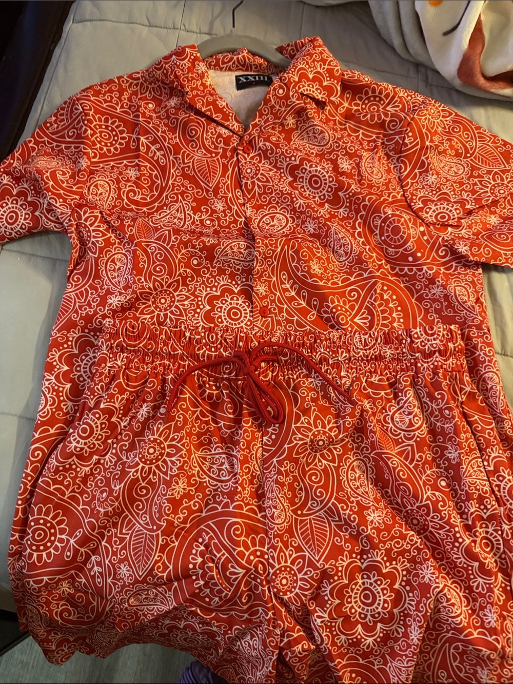 Red Paisley Drawstring Tunic Shirt - Casual Men’s Top